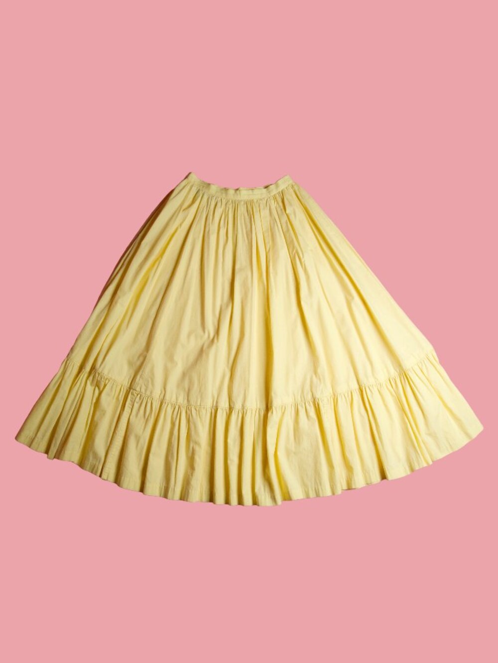1980s RALPH LAUREN Yellow Full High Waist Skirt W/RUFFLE & Pockets. XS-S. AS IS